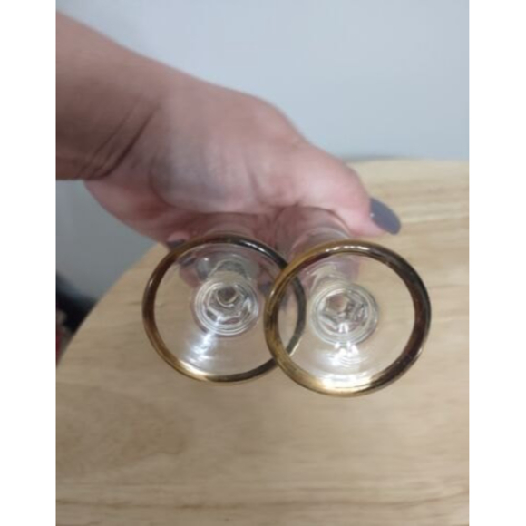 Handpainted Ducks Geese Shot Glasses Set of 2 Glasses Gold Trim - Picture 5 of 6